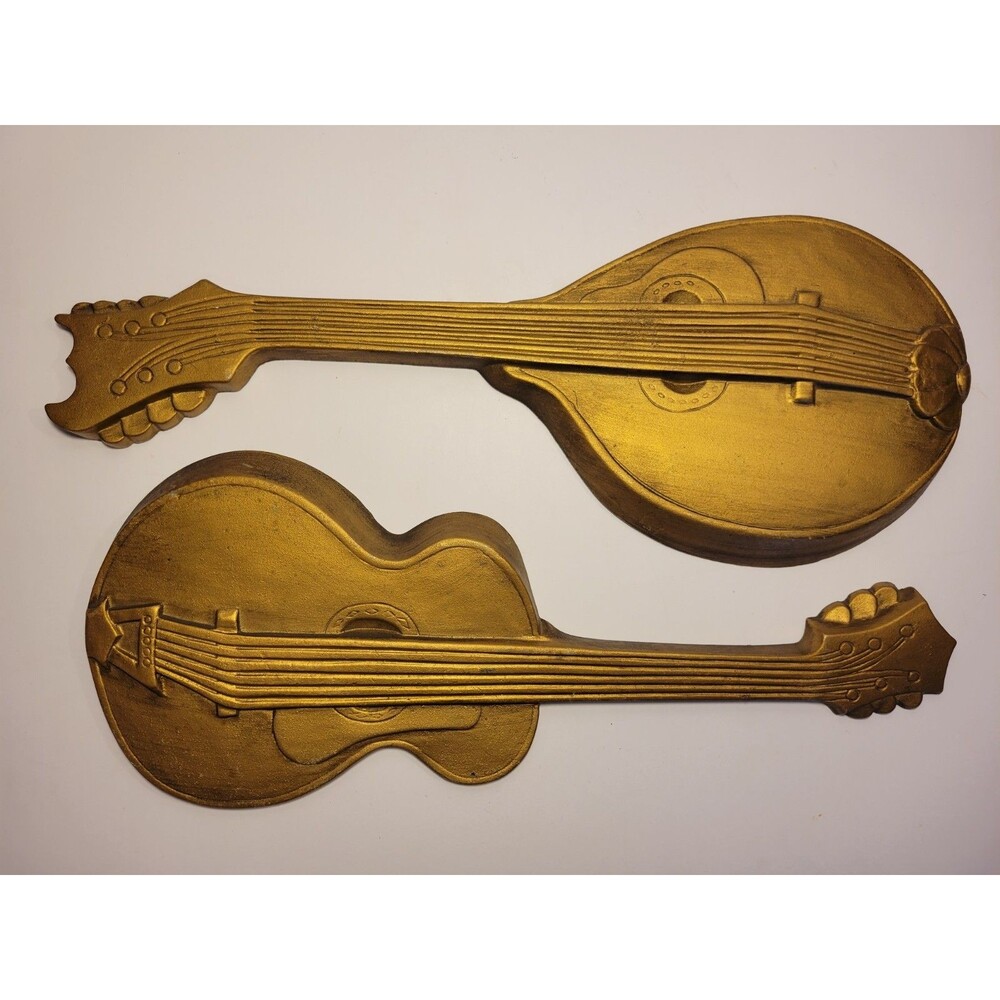 Lobaco Guitar Mandolin Wall Decor Lute Cast Aluminum 1968 Gold Vintage HODA